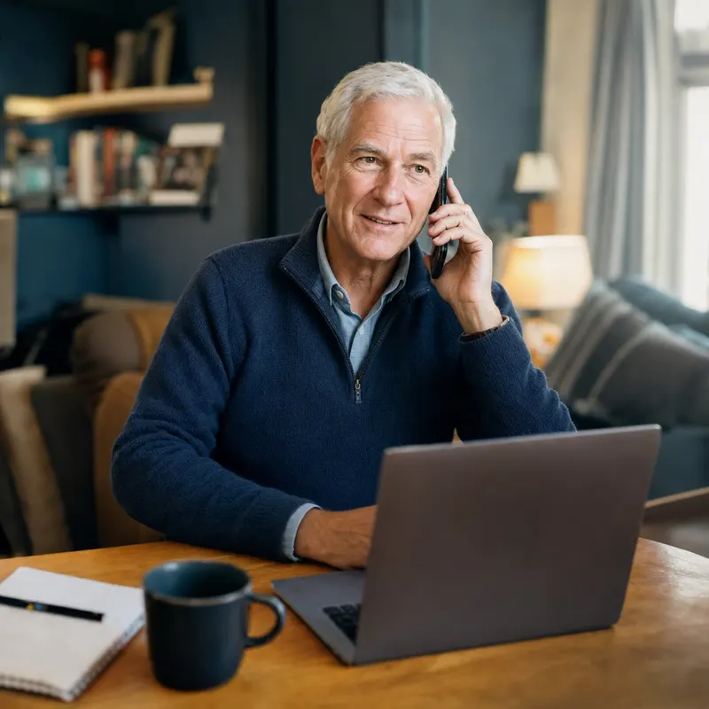 A follow-up volunteer at home with his phone.