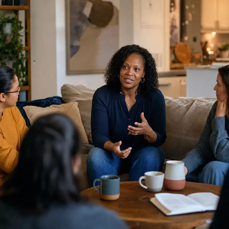 A small group leader in her living room.