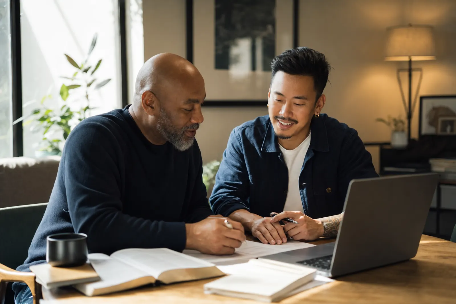 A pastor and a worship leader plan the service together.